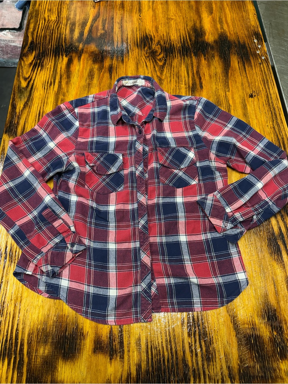 Liberty Love Red and Navy Plaid Button-Down Shirt